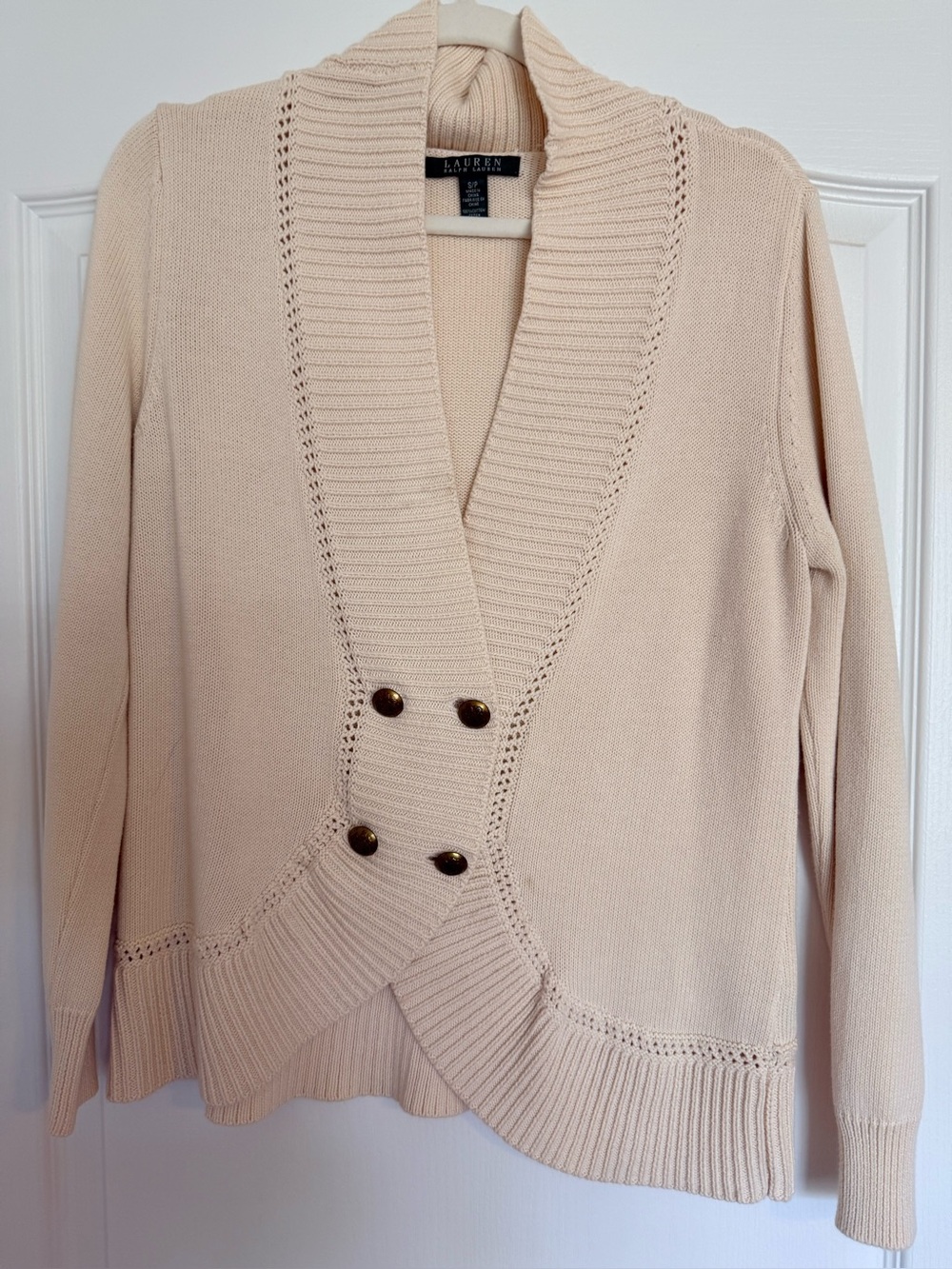 Lauren Ralph Lauren Cream Cotton Knit Shawl Collar Cardigan Size S